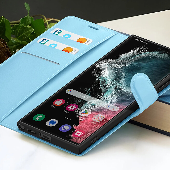Acheter Zanaé Étui Portefeuille pour Samsung Galaxy S22 Ultra Support et Languette Bleu