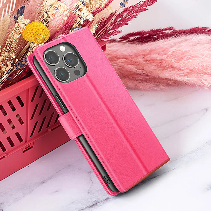 Zanaé Étui Portefeuille pour iPhone 13 Pro Support et Languette Magnétique Fuchsia pas cher