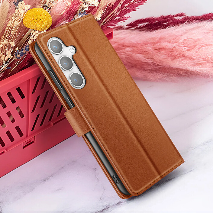 Zanaé Étui Portefeuille pour Galaxy S24 Plus avec Support et Languette Magnétique Marron pas cher