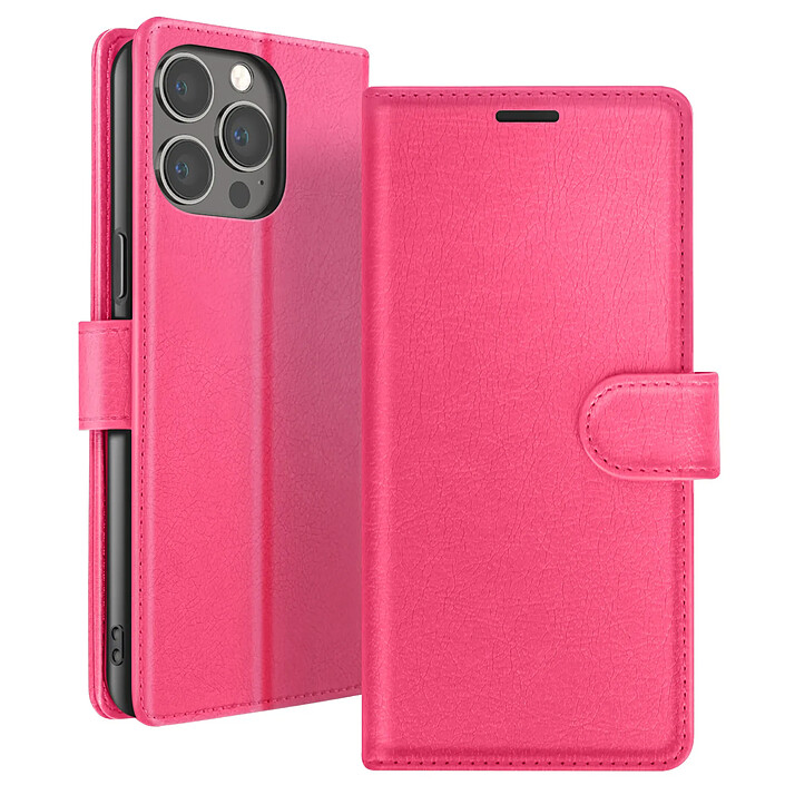 Zanaé Étui Portefeuille pour iPhone 13 Pro Support et Languette Magnétique Fuchsia