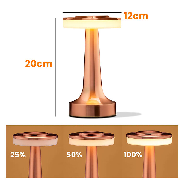 Max excell Lampe de LED Table Tactile Sans Fil à 3 Intensités Réglable Rose champagne pas cher