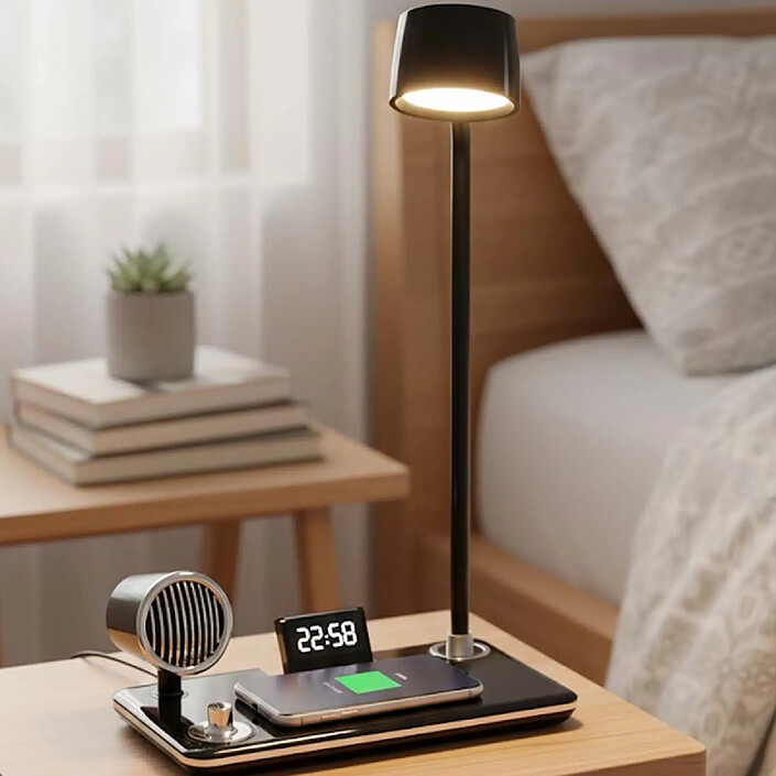 Avis Avizar Lampe de table LED 3-en-1 avec Haut-parleur Bluetooth et Station de Charge Noir