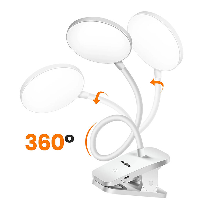 Max excell Lampe de Bureau LED Flexible à 360° Sans Fil avec Fixation à Pince Blanc pas cher