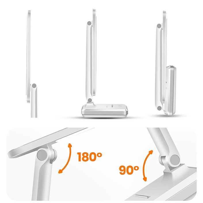 Max excell Lampe LED Bureau Pliable Rechargeable Tactile avec Support Intégré Blanc pas cher