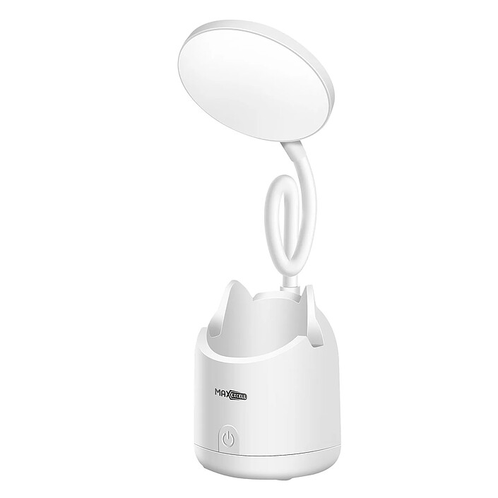 Max excell Lampe LED de Bureau Sans Fil avec Pot à Crayons et Support Téléphone Blanc