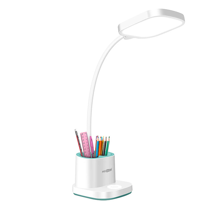 Max excell Lampe LED de Bureau Flexible avec Pot à Crayons Fonction PowerBank Blanc