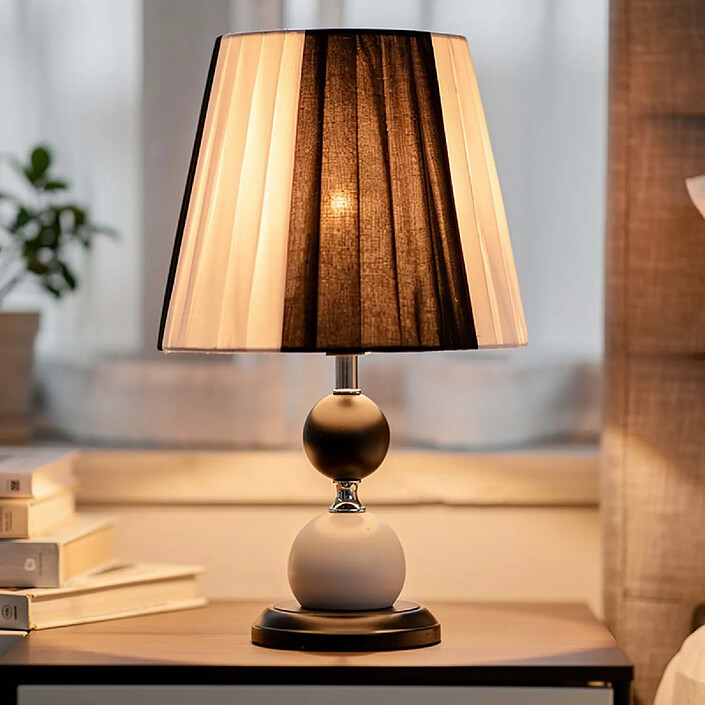 Avis Avizar Lampe de Table LED Culot E27 avec Variateur d'Intensité et Abat-Jour en Tissu Noir / Blanc