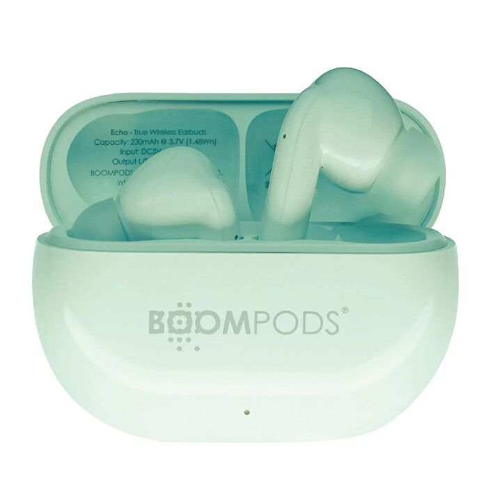 Boompods Écouteurs TWS Bluetooth 5.3 Extra Bass Modèle EchoBuds Vert Menthe