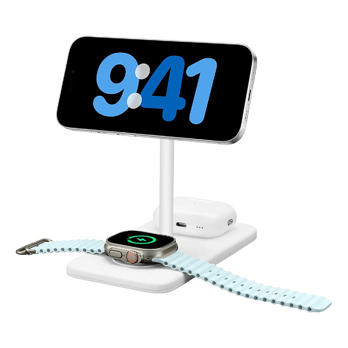 Acheter Twelve south Support de Charge Sans Fil Qi2 3-en-1 Modèle HiRise 3 Deluxe Compatible MagSafe Blanc