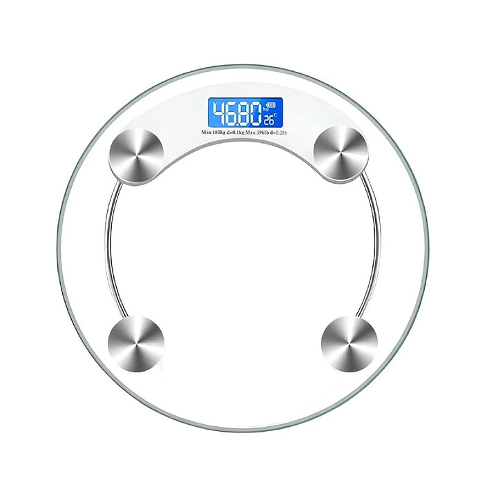 Avizar Balance Électronique En Verre Trempé 180 Kg Forme Rond Avec Écran LCD
