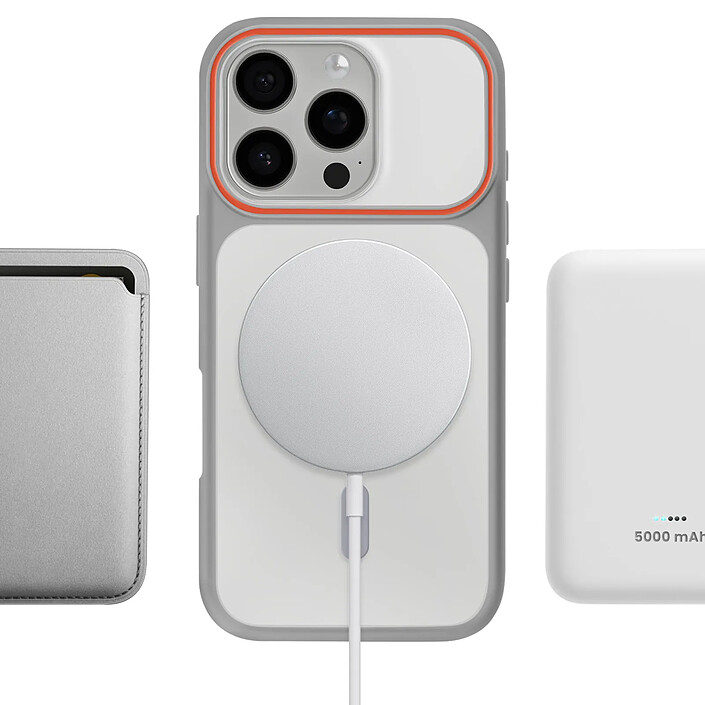 Avizar Coque MagSafe pour iPhone 16 Pro Protection Bi-matière Dos Rigide Gris pas cher