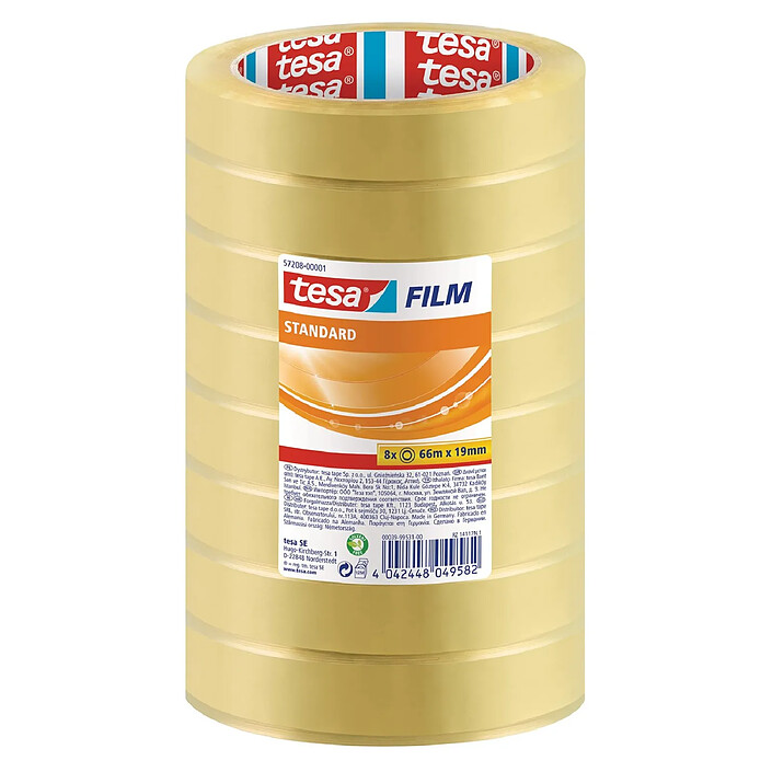 TESA Pack 8 Rubans Adhésif standard, transparent 19 mm x 66 m
