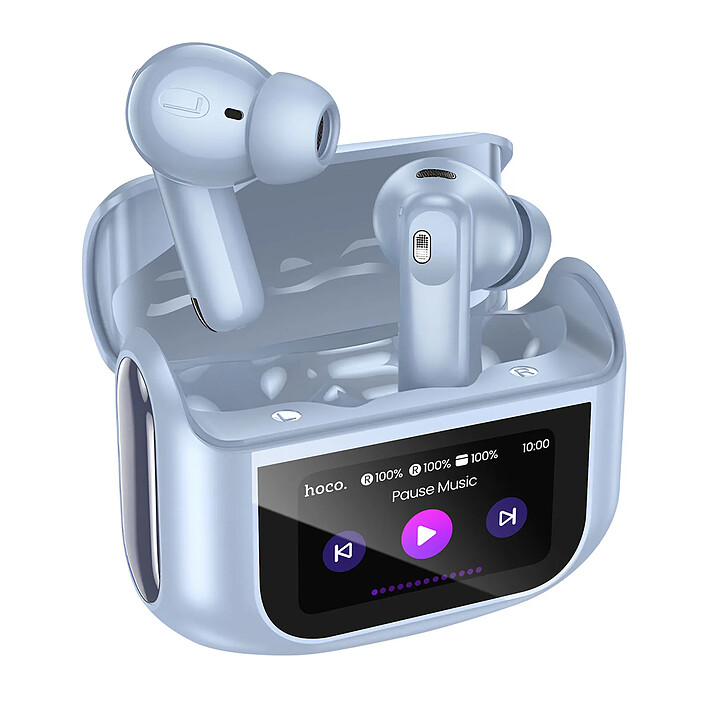 Hoko Écouteurs sans Fil Bluetooth 5.4 ANC / ENC Étui de Charge avec Écran LED Tactile Bleu