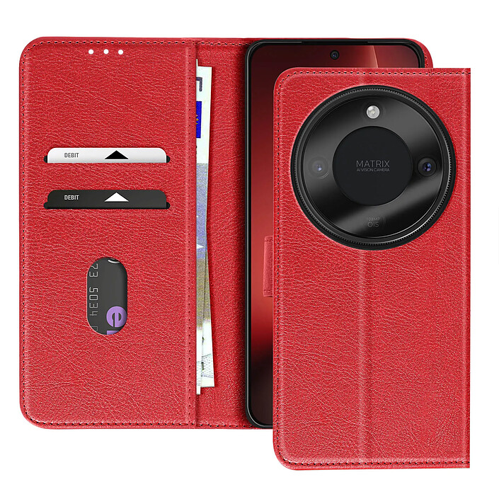 Avizar Étui Folio pour Honor Magic 8 Lite Série Chesterfield avec Fonction Support Rouge