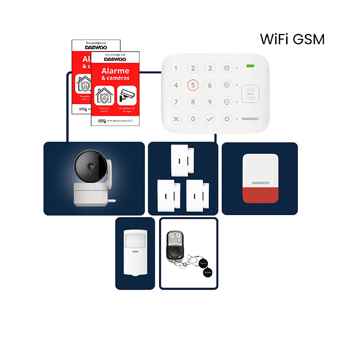 Daewoo - Alarme Maison Wifi et GSM 4G Sans Fil Vigilia VIG501+ - Kit Complet avec Caméra Full HD intérerieur et 8 Accessoires