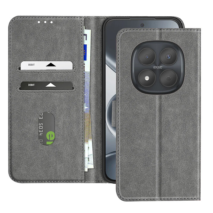 Avizar Étui Portefeuille pour Redmi Note 15 Pro 5G Chesterfield Grainé Fonction Stand Gris