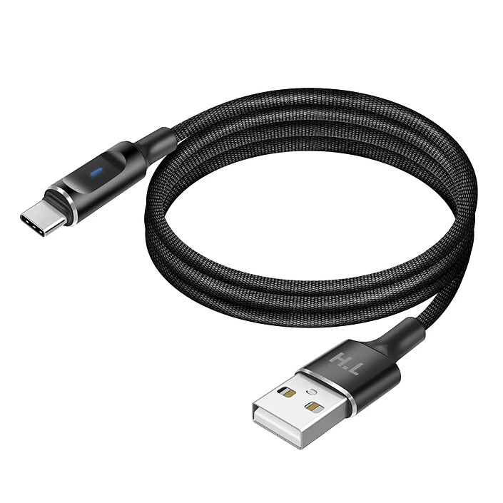 Avizar Câble USB-A vers USB-C avec LED et Charge Stable 2.4A Nylon Tressé 1.5m Noir