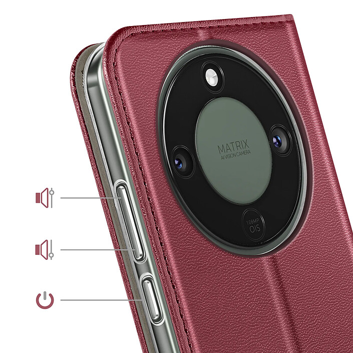 Acheter Étui Folio pour Honor Magic 8 Lite avec Porte-cartes et Fonction Support Vidéo Bordeaux