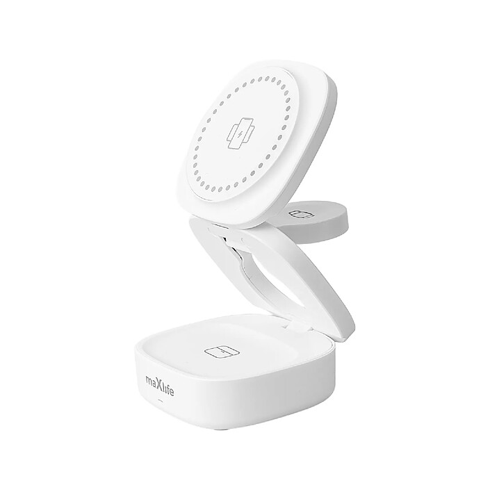 Maxlife Chargeur sans fil 3-en-1 MagSafe Qi 15W pour Smartphone / AirPods / Apple Watch Blanc