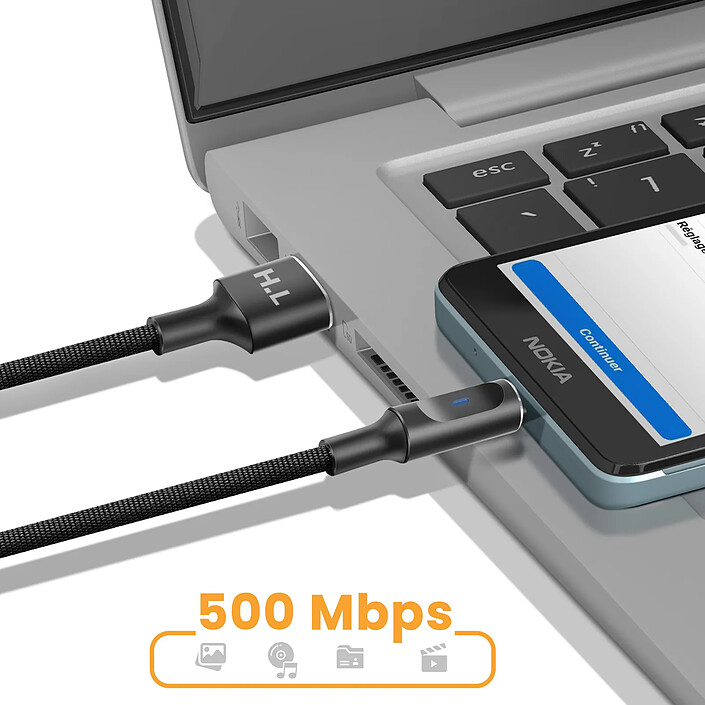 Avis Avizar Câble USB-A vers Micro-USB avec LED et Charge Stable 2,4A Nylon Tressé 1,5m Noir