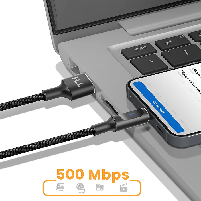 Avis Avizar Câble USB-A vers USB-C avec LED et Charge Stable 2.4A Nylon Tressé 1.5m Noir