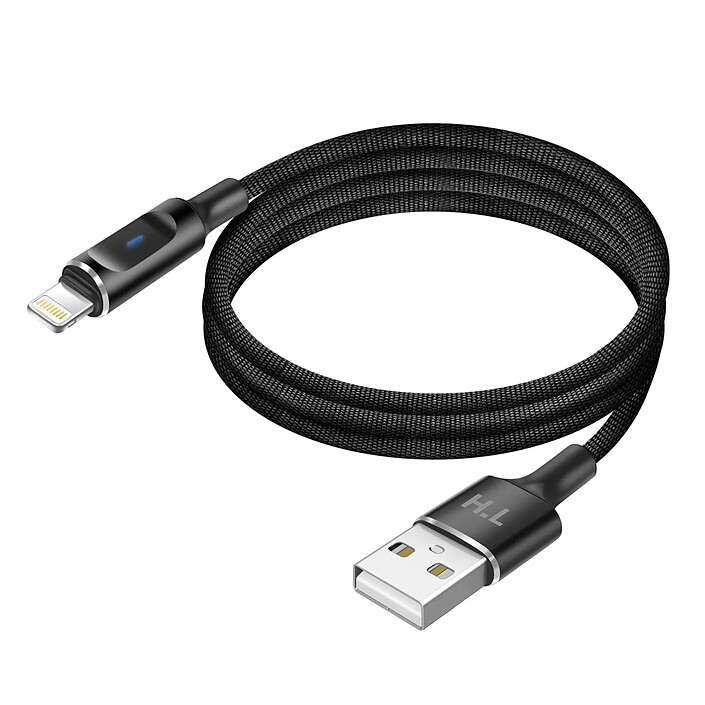 Avizar Câble USB-A vers Lightning avec LED et Charge Rapide 2,4A Nylon Tressé 1,5m Noir