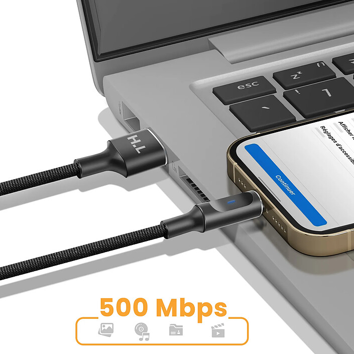 Avis Avizar Câble USB-A vers Lightning avec LED et Charge Rapide 2,4A Nylon Tressé 1,5m Noir