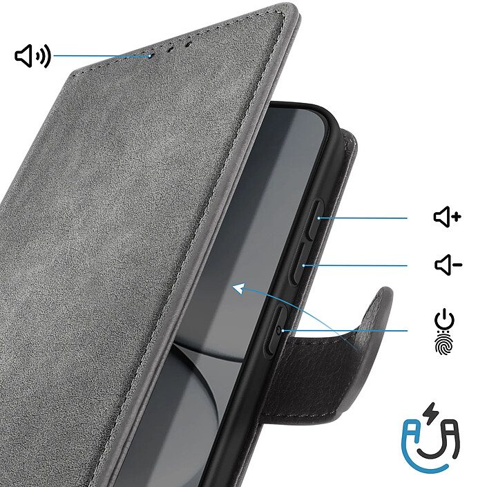 Avis Avizar Étui Portefeuille pour Redmi Note 15 Pro 5G Chesterfield Grainé Fonction Stand Gris