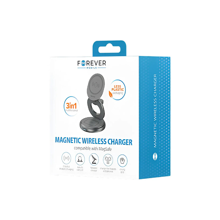 Forever Chargeur sans fil 3-en-1 MagSafe Qi 15W pour Écouteurs TWS / Apple Watch Noir pas cher