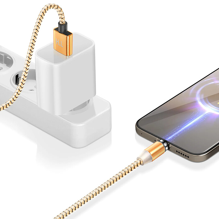 Avizar Câble Magnétique 3-en-1 USB-C / Lightning / Micro-USB vers USB-A 1m Dorée pas cher
