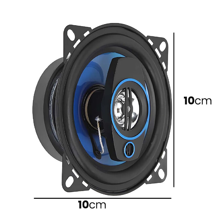 Avizar Haut-parleur Automobile 300W 10x10cm Aimant en Ferrite Sensibilité 90dB Noir / Bleu pas cher