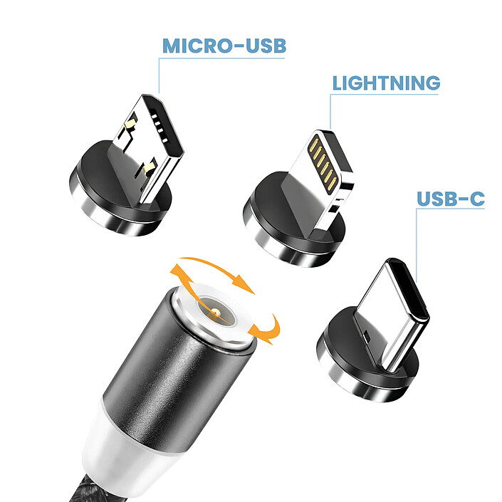 Acheter Avizar Câble Magnétique 3-en-1 USB-C / Lightning / Micro-USB vers USB-A 1m Noir