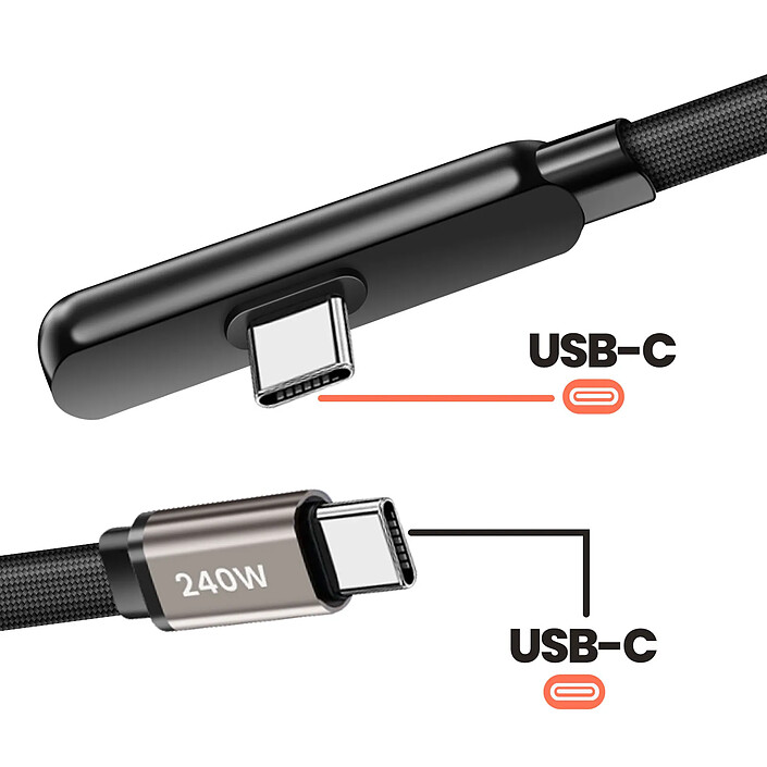 Avizar Câble USB-C vers USB-C Power Delivery 240W Conception Coudé 1.5m pas cher