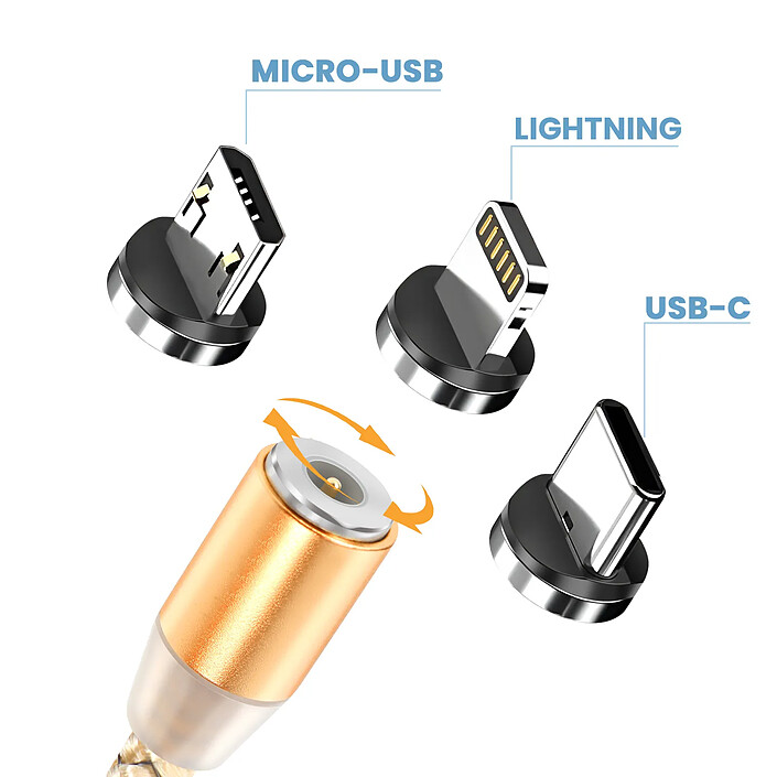 Acheter Avizar Câble Magnétique 3-en-1 USB-C / Lightning / Micro-USB vers USB-A 1m Dorée