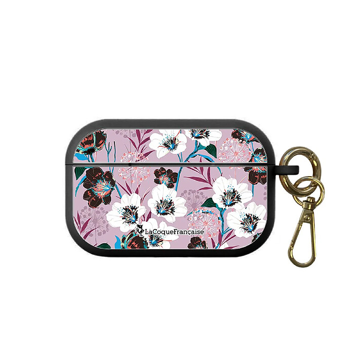 LaCoqueFrançaise Housse pour Airpods Pro silicone liquide noir Fleurs parme