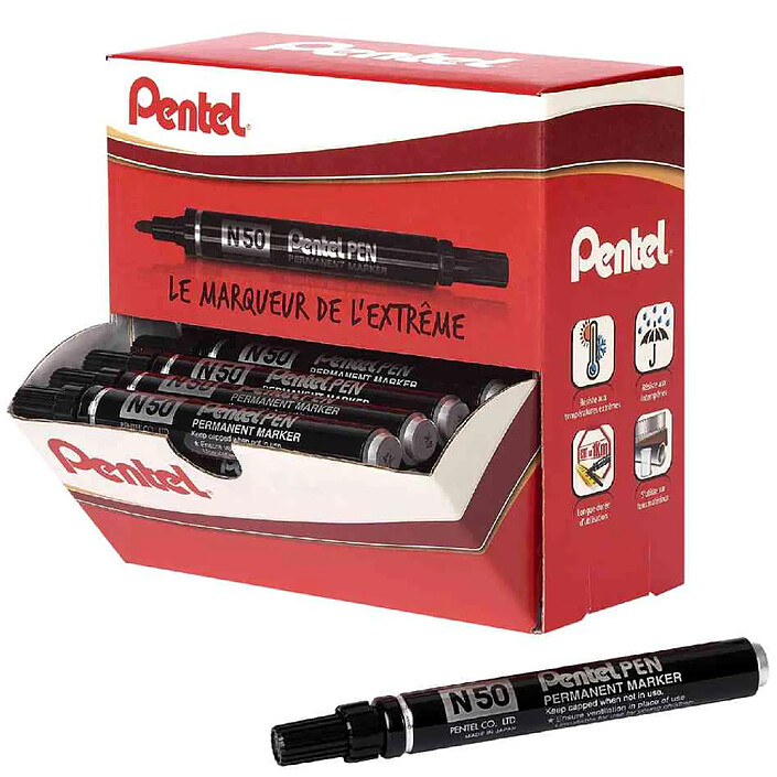 PENTEL Pack de 36 marqueurs permanents corps métal N50 pointe ogive encre noire