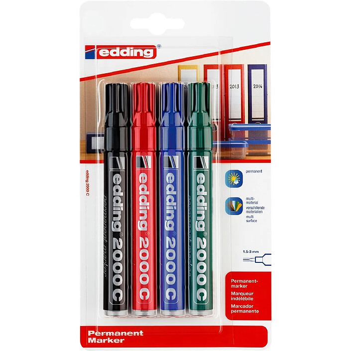 EDDING Marqueur Permanent 2000 c blister de 4 Assorti 1,5-3 mm