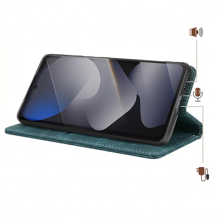 Avis Avizar Étui Portefeuille Vintage pour Redmi Note 15 4G / 5G Collections CaseMe Bleu canard