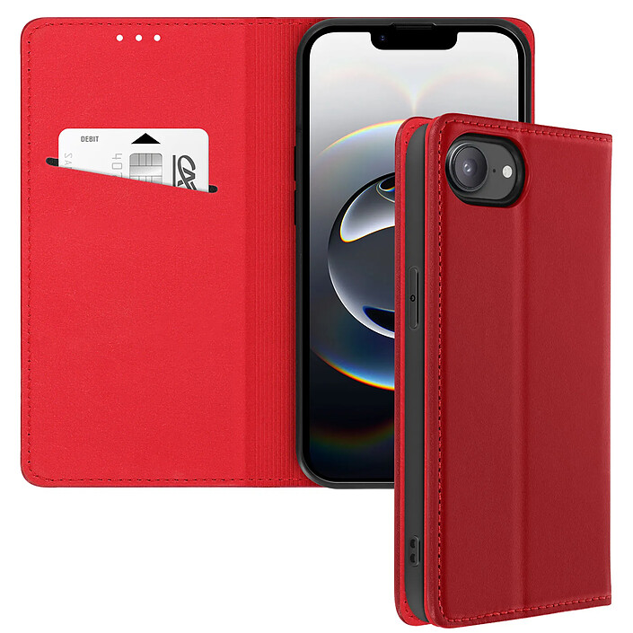 Avizar Étui en Cuir pour iPhone 17e avec Porte-carte Support Vidéo Rouge