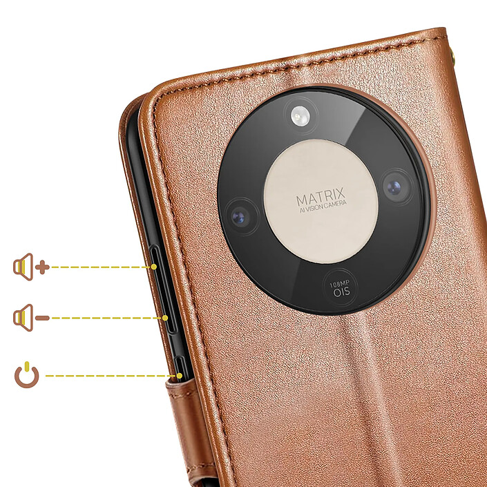 Acheter Avizar Étui Folio Portefeuille pour Honor Magic 8 Lite avec Dragonne et Porte-cartes Marron