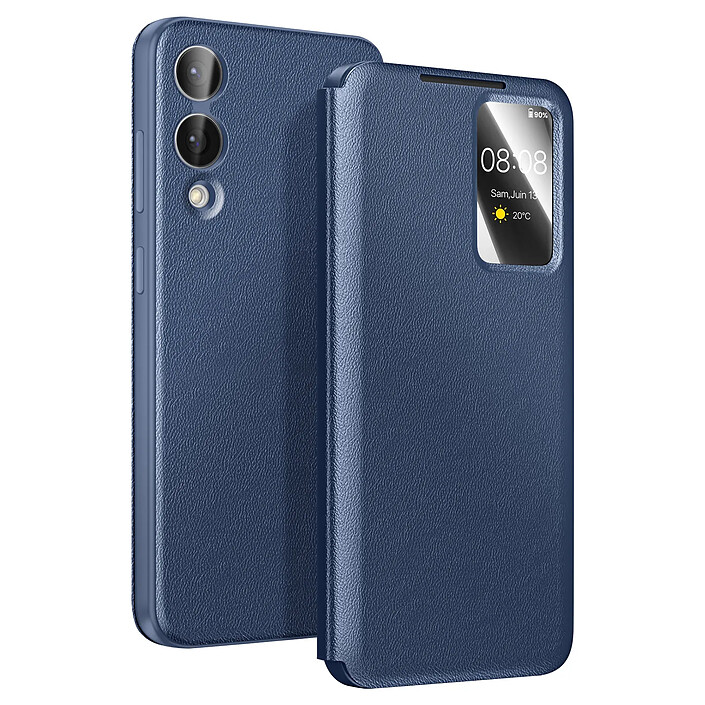 Avizar Étui pour Galaxy S25 Edge avec Fenêtre Smart View et Porte-carte Bleu