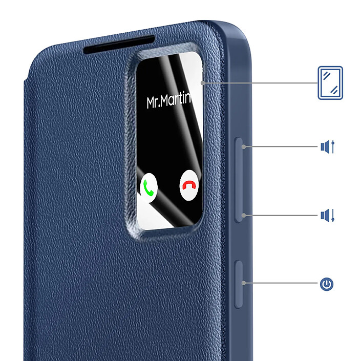 Avis Avizar Étui pour Galaxy S25 Edge avec Fenêtre Smart View et Porte-carte Bleu
