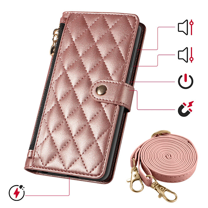 Acheter Avizar Étui Bandoulière pour Galaxy S26 Ultra avec Pochette Zippée et Support Vidéo Rose champagne