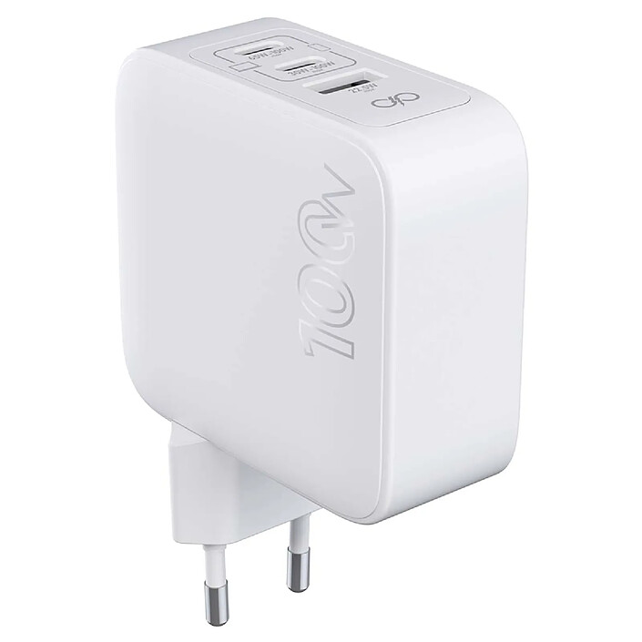 Force Power Chargeur Secteur Universel 100W USB-C et USB-A Power Delivery GaN Blanc
