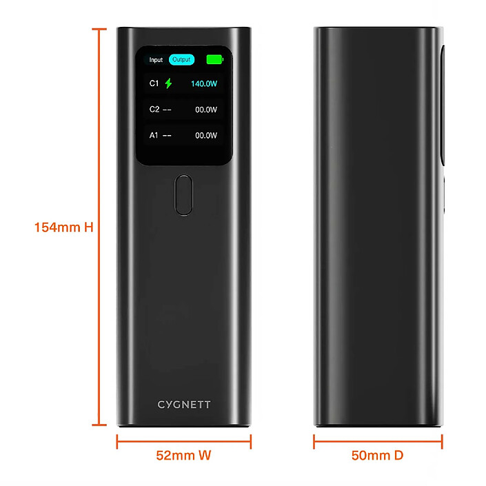 Avis CYGNETT Batterie Externe USB-C / USB-A 27000mAh 148W avec Écran d'Affichage Noir