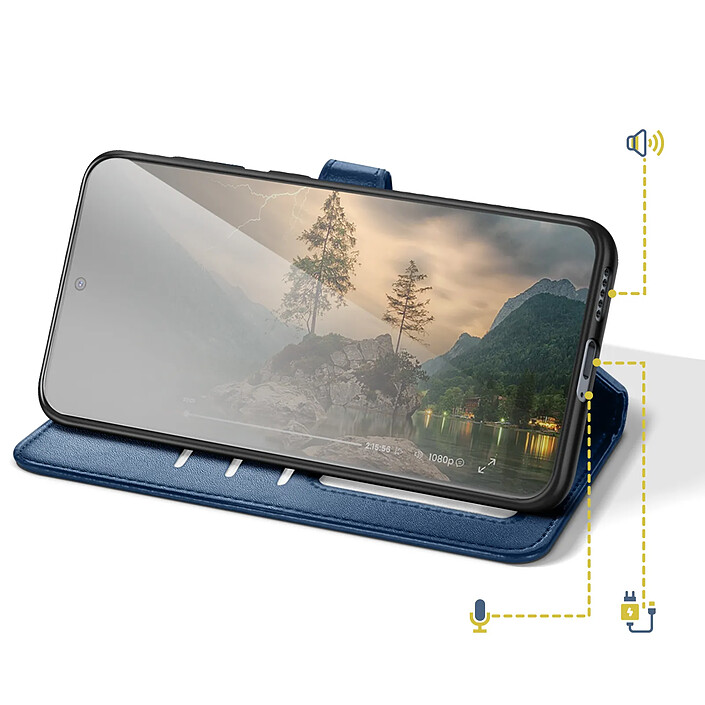 Avis Avizar Étui Folio Portefeuille pour Honor Magic 8 Lite avec Dragonne et Porte-cartes Bleu nuit