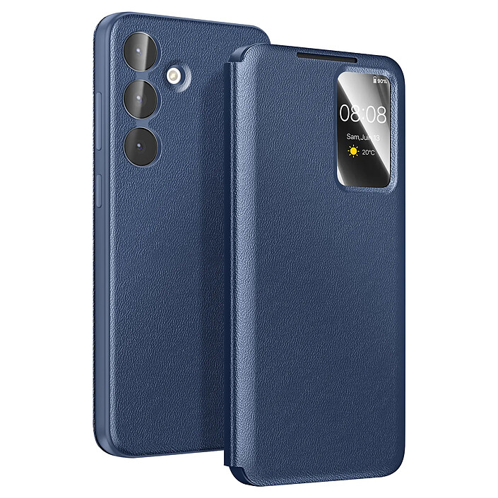 Avizar Étui pour Galaxy S25 FE avec Fenêtre Smart View et Porte-carte Bleu