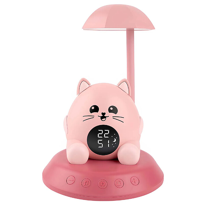 BigBen Réveil Enfant Chat Rétroéclairé avec Veilleuse Musicale et Affichage Digital Rose