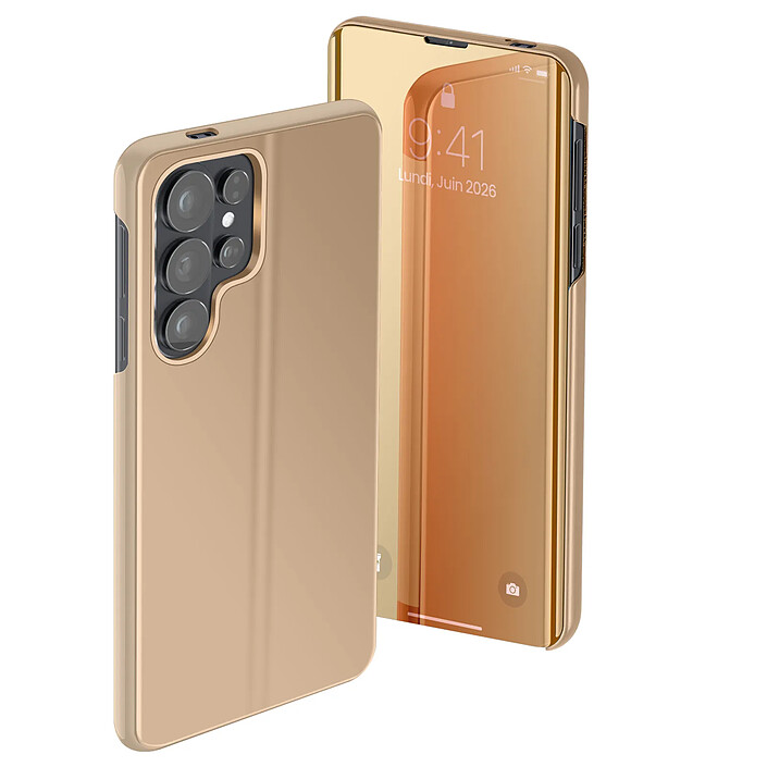 Avizar Étui de Protection pour Galaxy S26 Ultra Clear View avec Support Vidéo Dorée