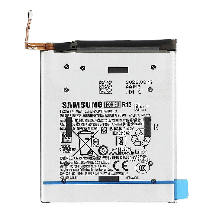 Samsung Batterie Originale Galaxy S25 FE 4900mAh avec Nappe de Connexion Service Pack Gris